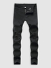 Jean Décontracté Zippé Déchiré avec Bouton 38 Noir