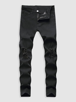 Jean Décontracté Zippé Déchiré avec Bouton 38 Noir