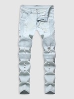 Jean Décontracté Zippé Déchiré avec Poches 32 Bleu clair
