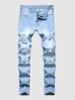 Jean Décontracté Zippé Déchiré avec Poches 36 Bleu clair