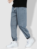 Jean de Jogger Brodé à Lettre avec Poches S Bleu gris