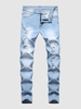 Jean Délavé Déchiré en Couleur Unie 32 Bleu clair