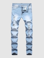 Jean Délavé Déchiré en Couleur Unie 32 Bleu clair