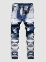 Jean Délavé Déchiré Zippé avec Bouton en Denim 40 Bleu clair