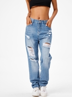 Jean Droit Déchiré à Taille Haute M Bleu clair