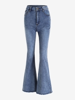 Jean Evasé Effrangé à Taille Haute L Bleu