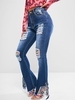 Jean Evasé Frangé Déchiré à Taille Haute L Bleu profond