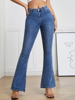 Jean Evasé Taille Haute à Ourlet Fendu Xl Bleu