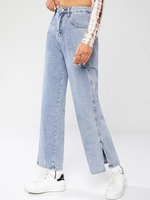 Jean Fendu Déchiré à Jambe Large S Bleu clair