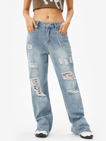 Jean Fendu Déchiré à Taille Haute L Bleu clair