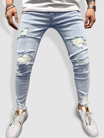 Jean Fuselé Décontracté Déchiré Effrangé 2xl Bleu clair