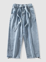 Jean Lâche Ajusté Ourlet à Cordon Design L Bleu toile de jean