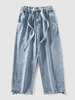 Jean Lâche Ajusté Ourlet à Cordon Design M Bleu toile de jean