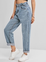 Jean Paperbag au Lavage Blanchi avec Poches Xl Bleu clair