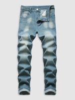 Jean Rétro Déchiré Zippé avec Bouton 32 Bleu clair