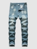 Jean Rétro Déchiré Zippé avec Bouton 38 Bleu clair