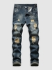 Jean Rétro Déchiré Zippé avec Poches 34 Bleu