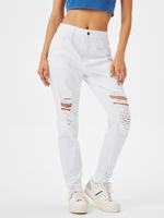 Jean Skinny Déchiré Effiloché L Blanc