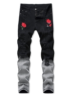 Jean Skinny Déchiré Fleuri Brodé Design 40 Cendre gris