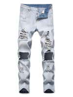 Jean Skinny Trou Déchiré Boutonné Décoration 36 Bleu de jean