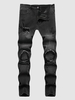 Jean Style Délavé et Déchiré avec Appliques 34 Noir