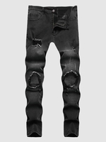 Jean Style Délavé et Déchiré avec Appliques 34 Noir