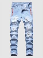 Jeans Déchirés à la Fermeture à Glissière 40 Bleu clair