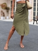 Jupe à Taille Empire Mi-Longue Ceinturée Boutonnée Xl Vert