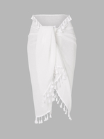 Jupe à Taille Nouée Semi-transparente à Frange Taille unique Blanc