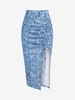 Jupe Asymétrique Sanglée Fleurie Plissée à Volants S Bleu