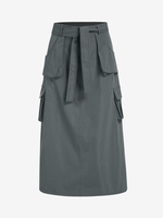Jupe Cargo Mi-Longue Ceinturée avec Poches L Gris