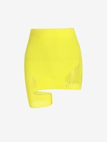 Jupe Courte Tricotée à Claire-Voie avec Une Bague L Jaune