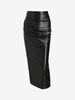 Jupe Crayon Mi-Longue Plissée en PU S Noir