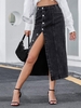 Jupe Décontractée Boutonnée à Taille Haute en Denim M Noir