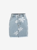 Jupe Denim Courte à Imprimé Florale à Bordure Usée M Bleu clair