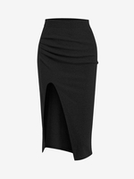 Jupe Drapée Côtelée Moulante Fendue Taille unique Noir