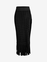 Jupe en Crochet à Lacets en Tricot à Glands Taille unique Noir
