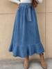 Jupe Longue Ceinturée en Denim Ourlet à Volants S Bleu clair