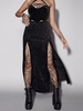 Jupe Longue Fendue en Velours Jacquard S Noir