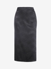 Jupe Mi-longue à Imprimé Floral à Fente Latérale en Jacquard Satin M Noir