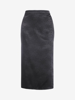 Jupe Mi-longue à Imprimé Floral à Fente Latérale en Jacquard Satin M Noir