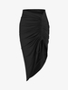 Jupe Mi-Longue Asymétrique Soyeuse Brillante en Avant M Noir