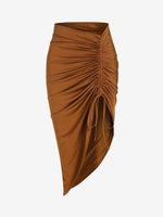 Jupe Mi-Longue Asymétrique Soyeuse Brillante en Avant S Café