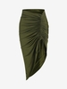 Jupe Mi-Longue Asymétrique Soyeuse Brillante en Avant S Vert profond