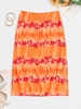 Jupe Mi-Longue Fleur Teinté en Maille M Orange