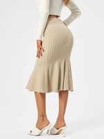 Jupe Mi-Longue Sirène Texturée Tricotée Taille unique Café lumière