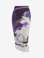 Jupe Moulante Mi-longue à Imprimé Abstrait à Taille Haute L Pourpre