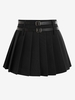 Jupe Plissée Preppy Zip en Avant en Couleur Unie avec Ceinture Xl Noir