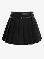 Jupe Plissée Preppy Zip en Avant en Couleur Unie avec Ceinture Xl Noir