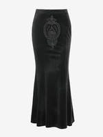 Jupe Sirène en Velours à Applique Brodé Halloween M Noir